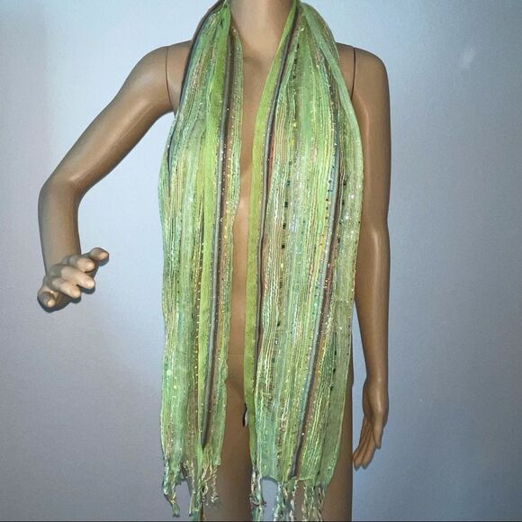 2 Chic Accessories - 2 Chic Sparkly Scarf Green Pink Orange Blue Purple White With Fringe